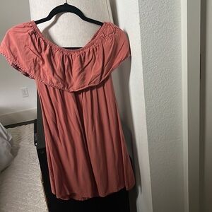 Off the shoulder coral mini dress